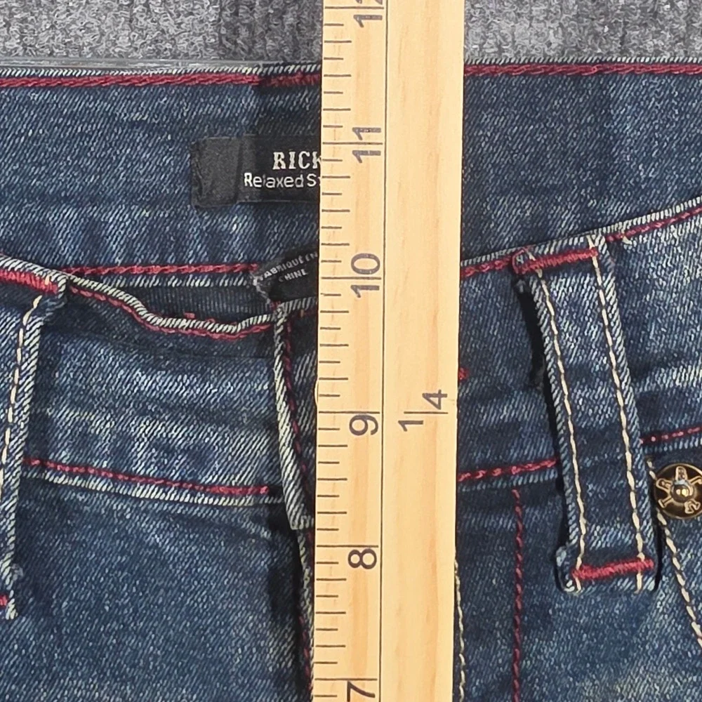 True Religion Jeans Mens 33 Ricky Relaxed Straight Blue Big T Stitch SN Flap